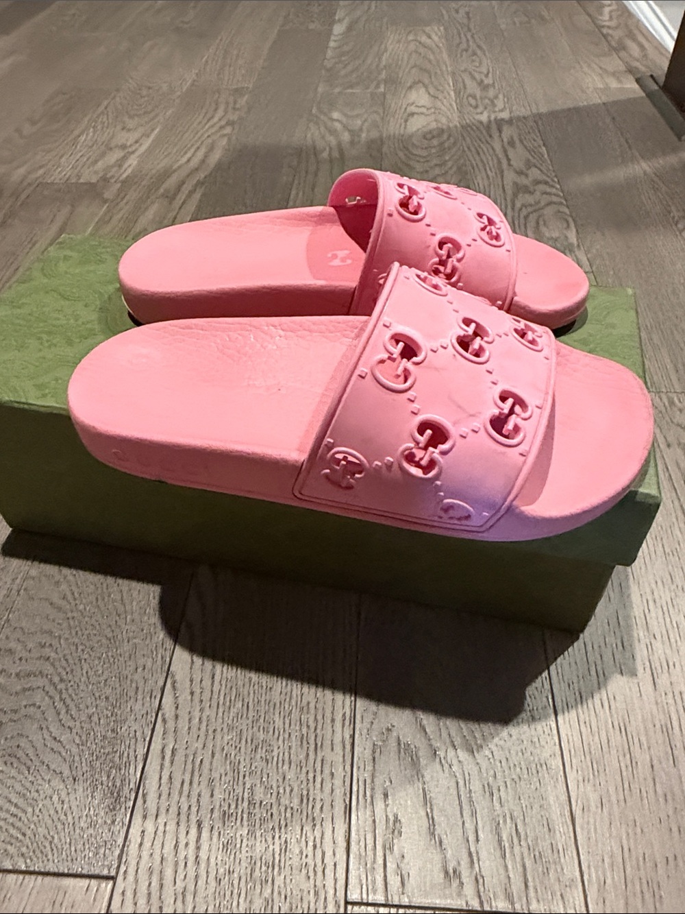 Gucci Pink GG Embossed Slide Sandals - Picture 2 of 8